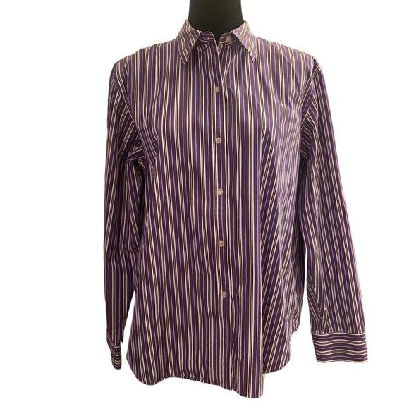 Lauren Ralph Lauren Purple and White Button Down Top Size XL - Picture 1 of 13